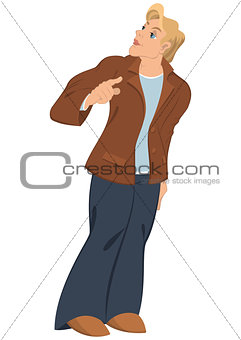 Retro hipster man in brown jacket