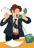 Retro hipster man yelling in the old fashioned phone