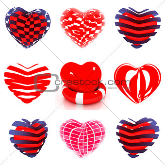 Set of 3d beautiful red heart