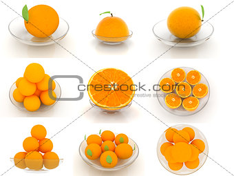 Set of half orange on a glass plate