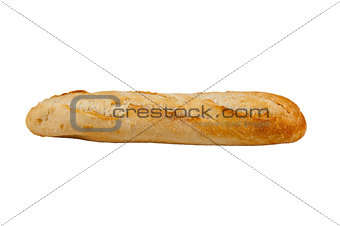 One fresh baguette on white background 