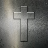 Grunge brushed metal background with cross