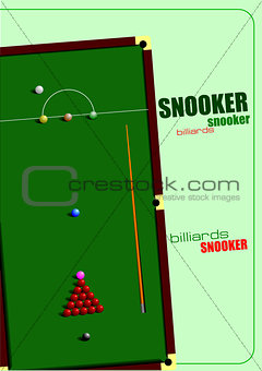 Snooker table and cue poster. Billiards. Vector illustration