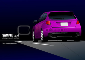 Rear side of purple car sedan on the road. Vector illustration