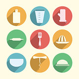 Flat circle vector icons for kitchenware