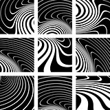 Illusion of whirlpool movement. Abstract backgrounds set.
