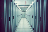 Empty hallway of server towers