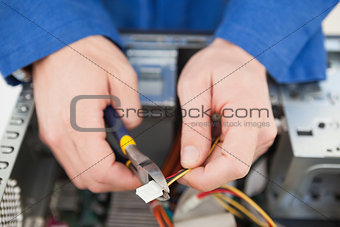 Computer engineer working on broken cable