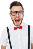 Nerdy businessman shouting with mouth open
