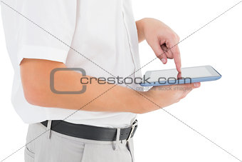 Businessman holding his digital tablet