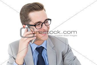 Nerdy businessman on a phone call