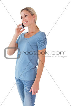 Happy blonde talking on the phone