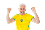Cheering brazilian football fan in yellow