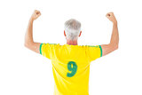 Brazilian football fan in yellow cheering
