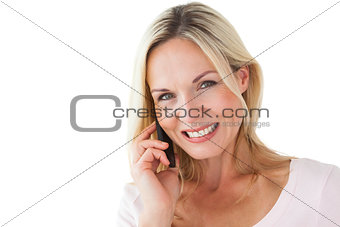 Happy blonde talking on the phone