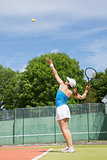 Tennis player about to serve
