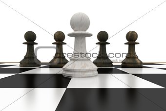 White pawn in front of black pawns