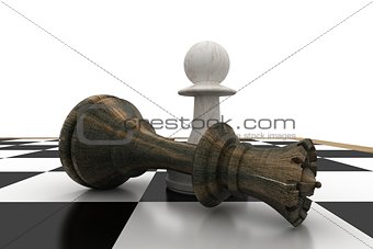 White pawn standing over fallen black queen