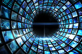 Vortex of digital screens in blue