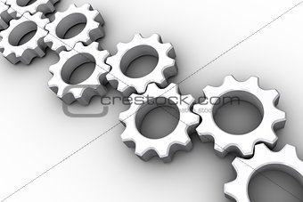 Many white cogs and wheels