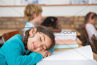Sleeping pupil sitting at her desk