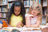 Cute pupils reading books in library