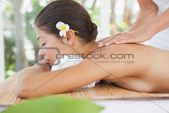 Beautiful brunette enjoying a massage