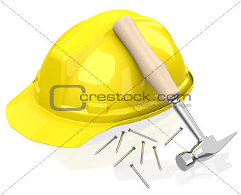 safety helmet and hammer