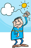 man with cloud on string cartoon