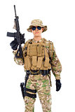  soldier with rifle or sniper  over  white background