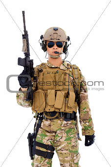  soldier with rifle or sniper  over  white background