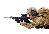  soldier holding rifle or sniper lying on the floor