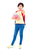 full length of  student girl standing and thumb up