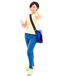 pretty asian college student holding book over white background