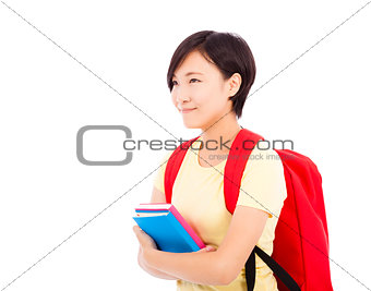 happy student girl holding book  with white background