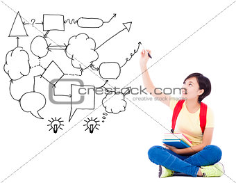 young student girl  hand draw idea and analysis concept diagram