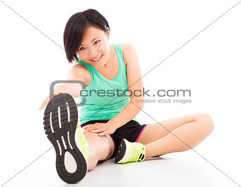 Young woman doing core workout, warm up body