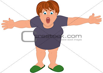 Cartoon fat woman with open hands