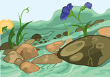 Cartoon flowers and stones