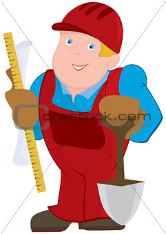 Cartoon man in red constrictor uniform and with spade