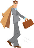 Cartoon man with brown briefcase walking