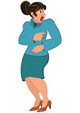 Cartoon woman in blue sweater and blue skirt
