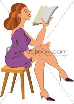 Cartoon woman in green dress reading