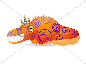 Smiley Monster with Horns Isolated on White
