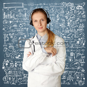 doctor woman with headphones smile at camera