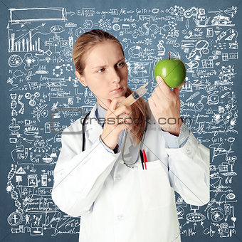 scientist woman with apple