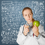 scientist woman with apple