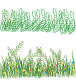 Grass With Flowers Set, Vector Illustration