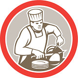 Chef Cook Slicing Meat Circle Retro