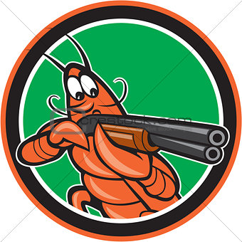 Crayfish Lobster Aiming Shotgun Circle Cartoon